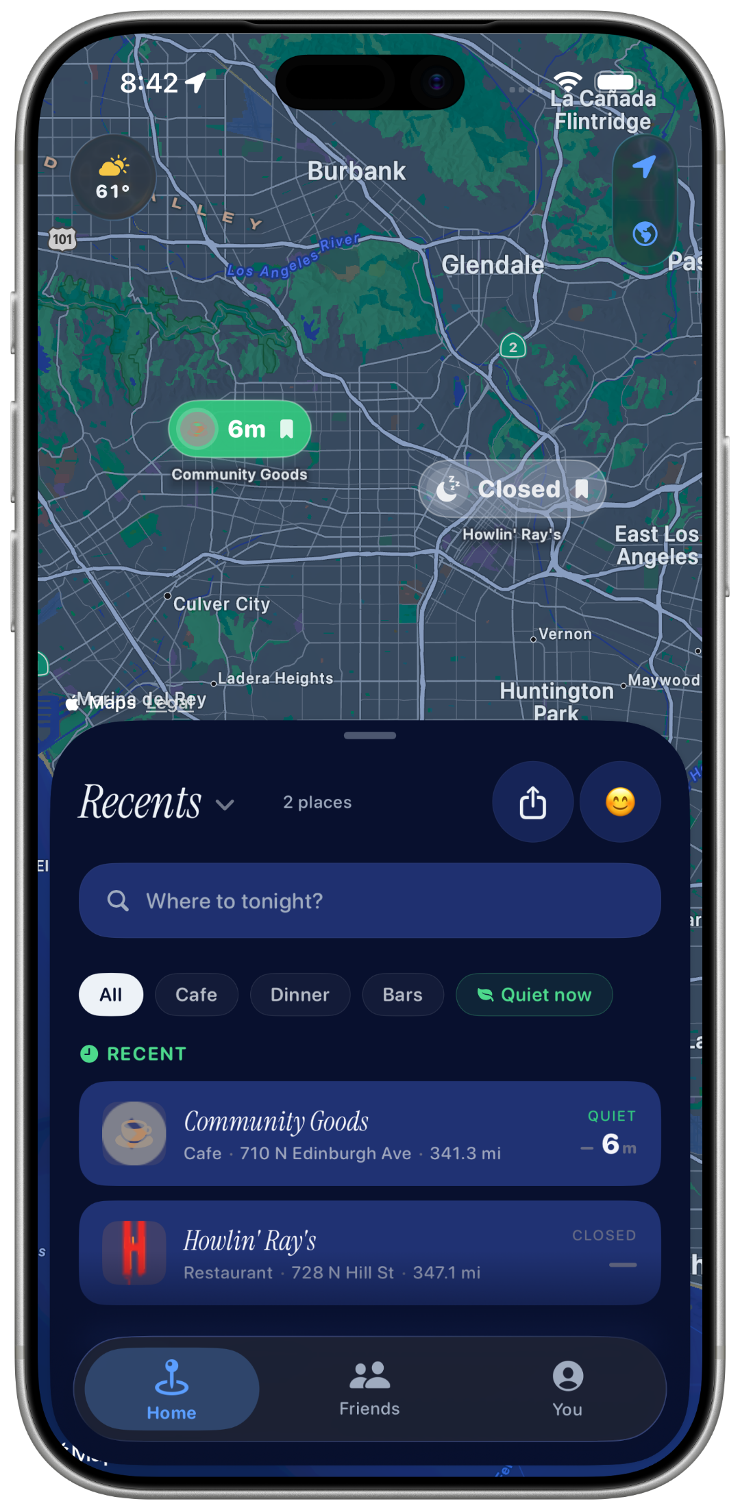 Tempo's home screen — live wait times on a map